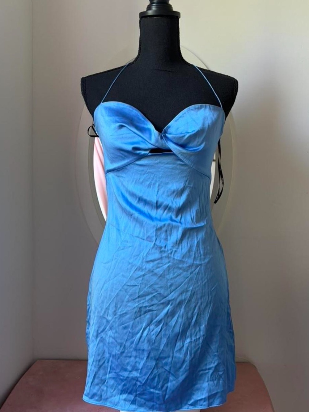 Satin Strapless Cowl Mini Dress in Royal Blue
